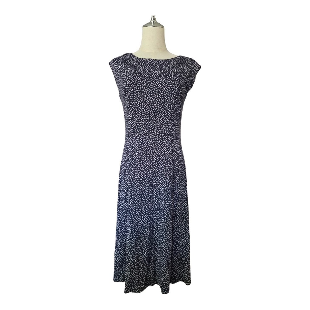 Boden Marina Jersey Dress Navy Blue Ditzy Daisy Floral Fit & Flare Cottagecore 8